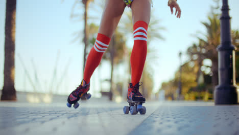 Low-Angle-Shot-of-Roller-Skating-Girl
