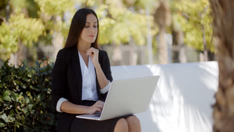 Businesswoman-working-on-a-laptop-in-a-park