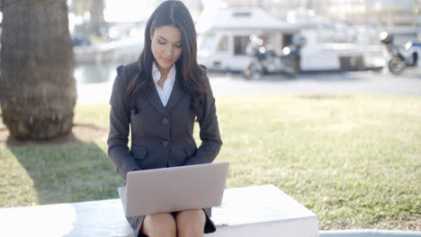 Geschäftsfrau-Arbeitet-Am-Laptop-Im-Freien-Laptop
