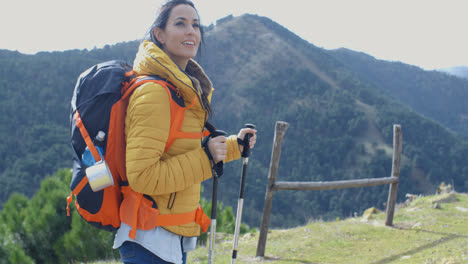 Attractive-young-woman-out-backpacking