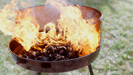 Flaming-charcoal-briquettes-in-a-BBQ