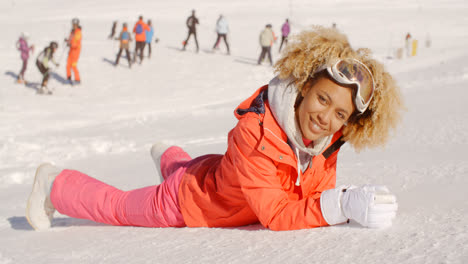 Attractive-young-woman-relaxing-at-a-ski-resort