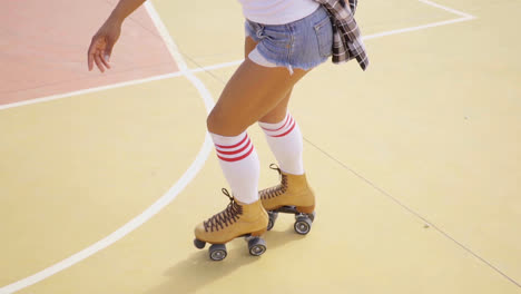 Young-woman-roller-skating-outdoors