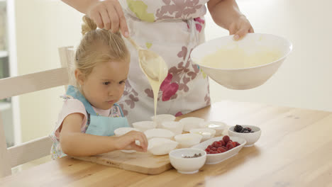 Parent-pouring-muffin-batter-into-holders