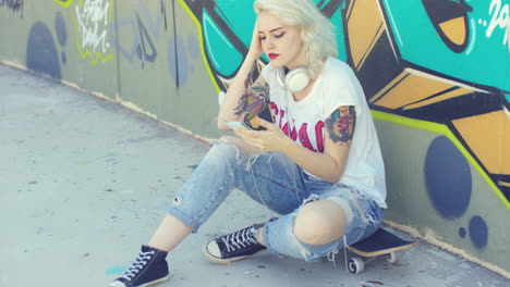 Young-urban-woman-listening-to-music