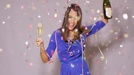 Giggling-happy-woman-celebrating-the-New-Year