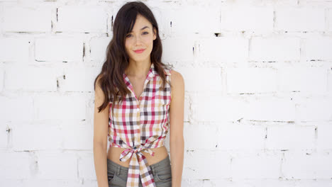 Attractive-woman-with-checkered-top-and-shorts