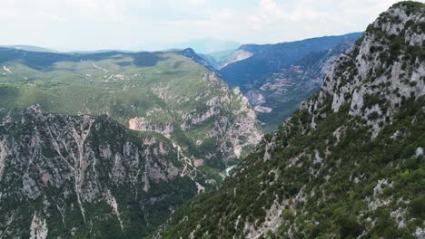 Green-Limestone-Mountain-Range-in-Tzoumerka-National-Park,-Ioannia,-Epirus,-Greece---Aerial