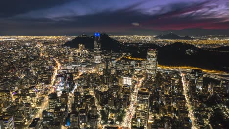 Aerial-hyper-lapse-overhead-the-wealthy-El-Golf-and-financial-district,-Chile