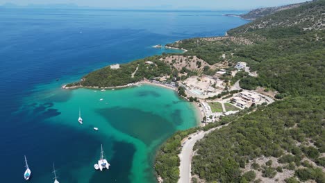Syvota-Coastline-and-Holiday-Resort-in-Epirus,-Greece---Aerial