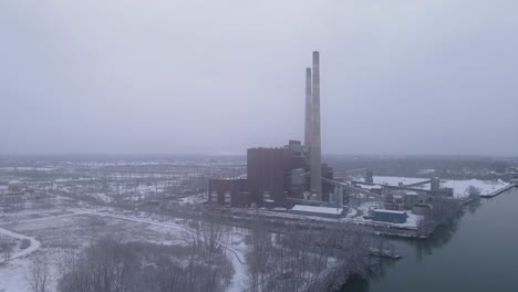 Old-coal-power-plant-closed-for-ever-to-reduce-CO2-emission,-aerial-drone-view