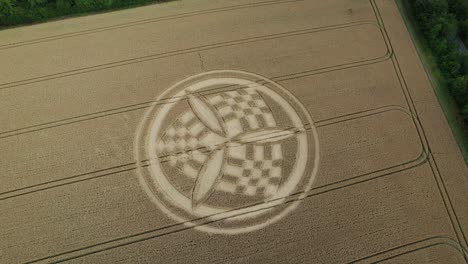 Aerial-view-circling-over-anonymous-South-Wonston-2023-crop-circle-on-Hampshire-golden-wheat-field