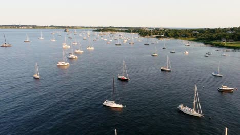 Aerial-view-of-sailboats-docked-in-Jamestown-Rhode-Island-bay