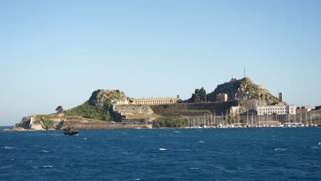 Tourist-pirate-ship-sailing-on-the-blue-waters-of-the-Ionian-Sea-near-Corfu-Island