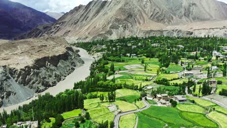 Aerial-view-of-Landscape-in-Likir-in-Ladakh,-India,-Beautiful-Northern-Area