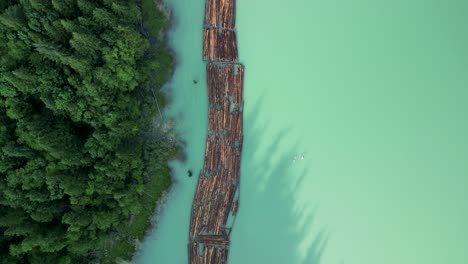Aerial-topdown-view-of-floating-lumber,-Squamish,-BC,-Canada