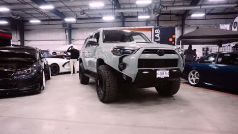 Brand-New-Grey-Modified-Toyota-4x4-AWD-Runner-Tundra-Hilux-Tacoma-Pickup-Offroad-Mud-Trail-Baja-SUV-Truck-Utility-Vehicle-at-the-Winnipeg-Manitoba-Canadian-Driven-Car-Auto-Show-Event-Lights-Both
