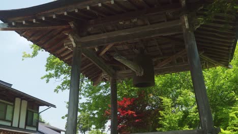Japanese-Bell-Under-Wooden-Pavilion-Roof-In-Shirakawago