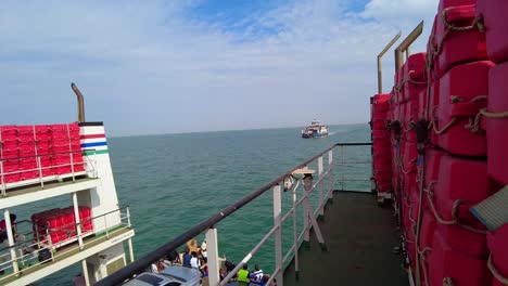 Kunta-Kinteh-Passenger-Ship-Approaching-Kanilai-Ferry-At-The-Sea-Near-Banjul-Ferry-Terminal-In-Gambia,-West-Africa