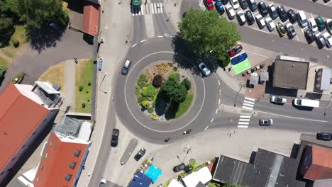 Top-down-shot-over-a-roundabout-in-a-german-city
