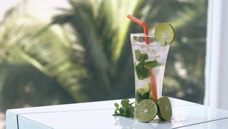 fresh-lime-halves-and-small-mint-leaves-lie-near-tall-glass