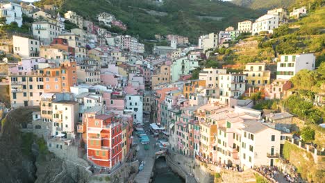 Drone-Shot-Reveals-Incredible-Cinque-Terre-Town-of-Riomaggiore-at-Sunset