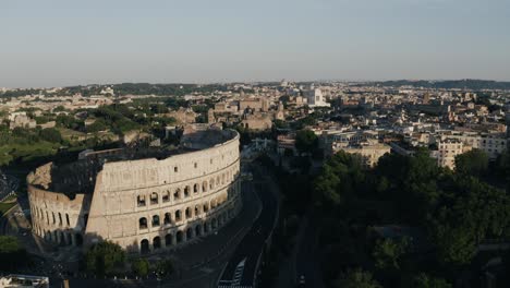 Drone-shot-of-Rome's-Colosseum-in-modern-day-Italy