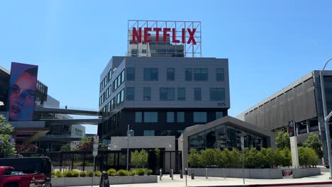 Netflix-logo-on-sign-and-building-in-Hollywood-in-Los-Angeles