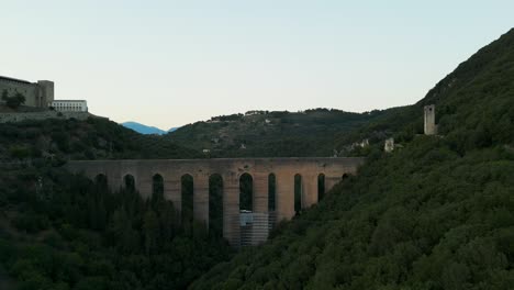 Aerial-View-Of-Ponte-Delle-Torri-Striking-Arched-Bridge-In-Spoleto