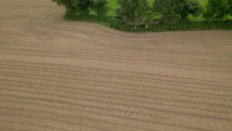 Aerial-drone-view-over-cultivated-and-plowed-field