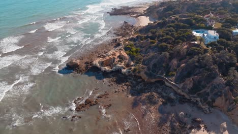Establishing-aerial-above-Praia-de-Santa-Eulalia-Albufeira-Algarve-Portugal