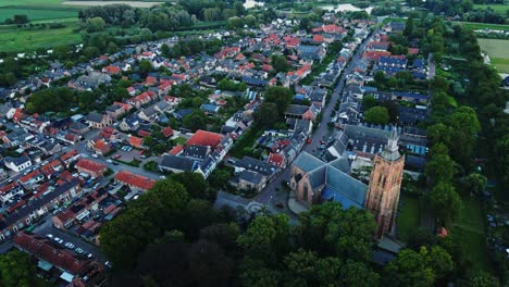 Aerial-view-of-a-small-and-wealthy-town-in-rural-Holland