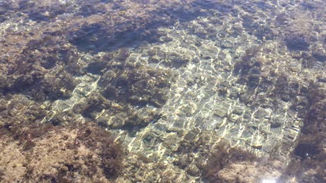 Felsen-Aus-Toten-Korallen,-Die-Von-Wellen-Am-Weißen-Sandstrand-Gefegt-Werden