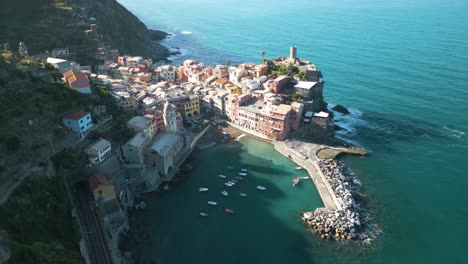 Amazing-Aerial-View-of-Iconic-Cinque-Terre-Town-of-Vernazza