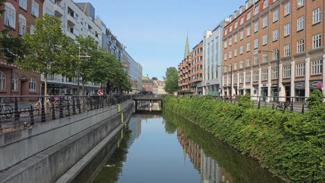View-of-canal-and-surrounding-area-in-Aarhus,-Denmark