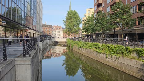 View-of-canal-and-surrounding-area-in-Aarhus,-Denmark