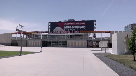 Jack-Trice-Stadium-on-the-campus-of-Iowa-State-University-in-Ames,-Iowa-with-stable-video-wide-shot-showing-LED-wall
