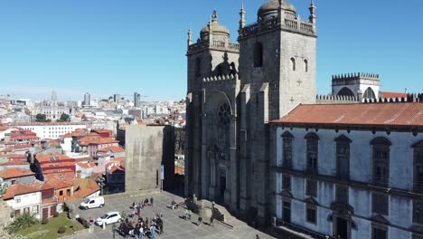 Porto,-Portugal,-4K-Drohnenaufnahmen,-Kathedrale-Von-Porto