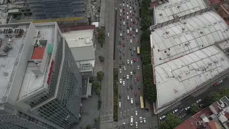 Mexico-City-aerial-follows-vehicle-traffic-on-Av-Jose-Vasconcelos