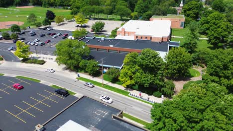 Whetstone-Library-in-Clintonville,-Columbus,-Ohio,-aerial-drone