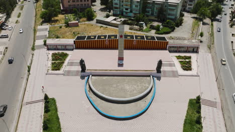 Aerial-View-Of-Park-Pobedy-In-Istaravshan,-Tajikistan