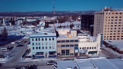 4K-Drone-Video-of-Buildings-in-Downtown-Fairbanks-Alaska-on-Snowy-Winter-Day