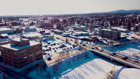 4K-Drone-Video-of-Frozen-Chena-River-in-Downtown-Fairbanks-Alaska-on-Snowy-Winter-Day