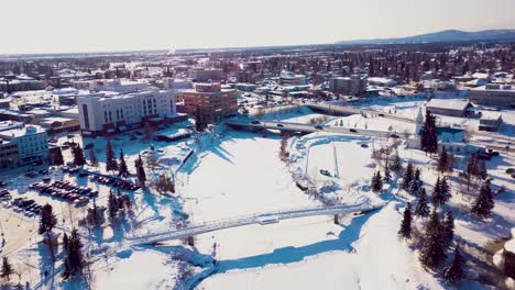4K-Drone-Video-of-Frozen-Chena-River-in-Downtown-Fairbanks-Alaska-on-Snowy-Winter-Day
