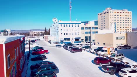 4K-Drone-Video-of-Mural-on-Building-in-Downtown-Fairbanks-Alaska-on-Snowy-Winter-Day
