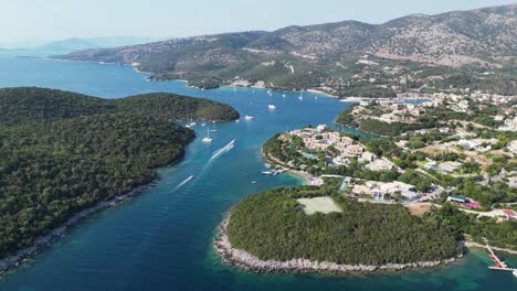 Syvota-Scenic-Coastal-Village-in-Epirus,-Greece-Mainland---Aerial