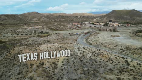 Texas-Hollywood-Tabernas-Desert-Theme-Park-Fort-Bravo-in-Almeria,-Andalusia,-Spain---Aerial