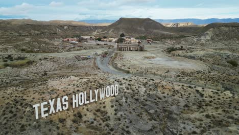 Texas-Hollywood-Tabernas-Desert-Film-Set-Fort-Bravo-in-Almeria,-Andalusia,-Spain---Aerial