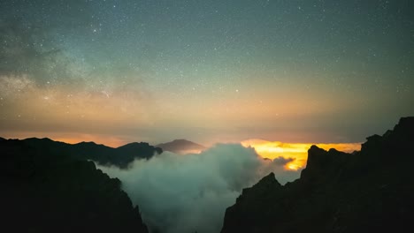 Vía-Láctea-Cielo-Estrellado-Timelapse-Nocturno-De-Caldera-De-Taburiente-Desde-El-Roque-De-Los-Muchachos-En-La-Isla-De-La-Palma,-Canarias,-España