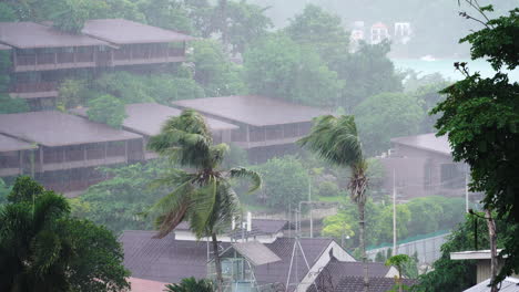 Shot-of-heavy-rain-and-strong-winds-in-Koh-Phi-Phi-bay-area,-Phuket,-Thailand